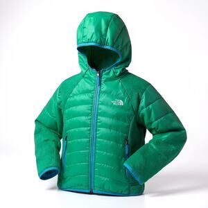 Kids The North Face Bright Colorful Fleece Hooded Jacket Green Blue 7/8